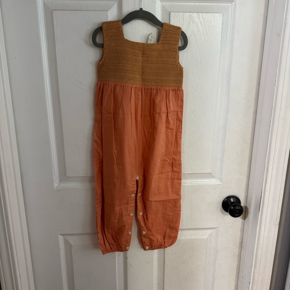 Kate Quinn Orange and Brown Organic Cotton Jumpsuit Relaxed Fit Size 2T